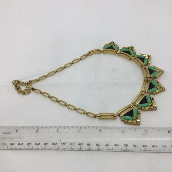 Stella & Dot Mint Green Rhinestone Geometric Statement Necklace 15" - Picture 5 of 5